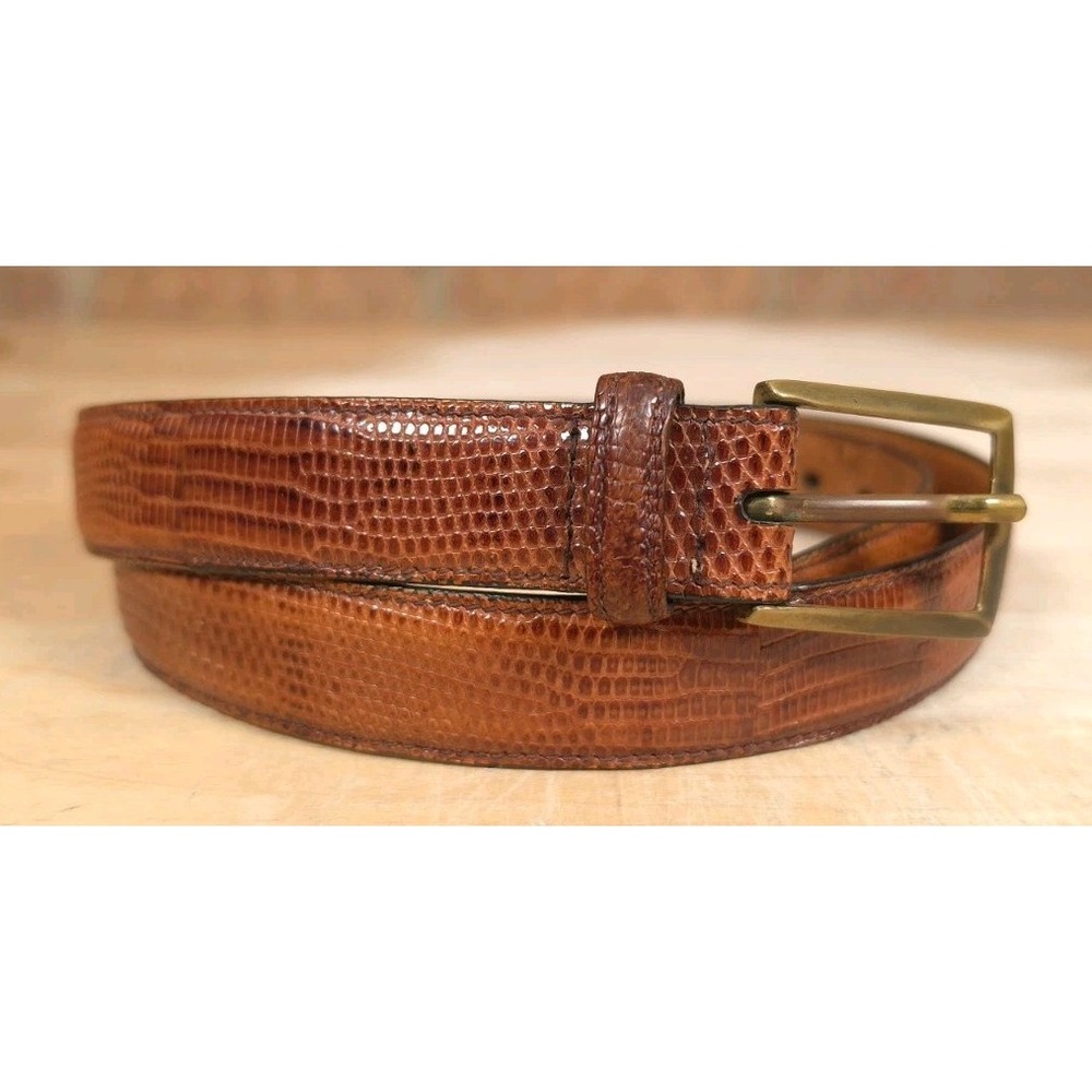 Trafalgar Mens Belt Burnished Java Lizard Brown Sz 34 Brass Buckle